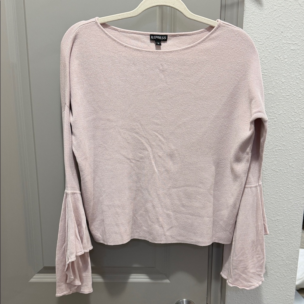 Express lightweight boho boatneck ruffle sleeve oversized sweater XS S